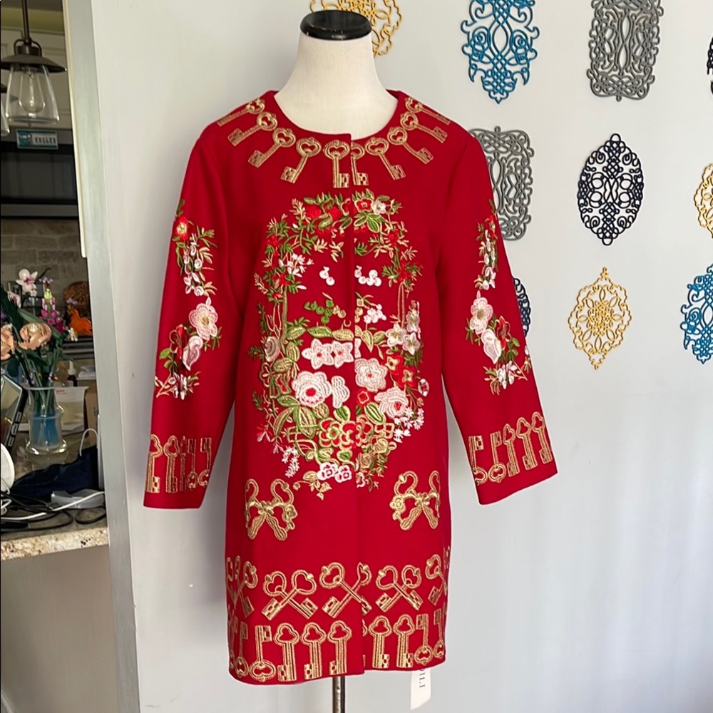 STYLEWE Red Embroidered floral and keys Jacket size xxl NWT